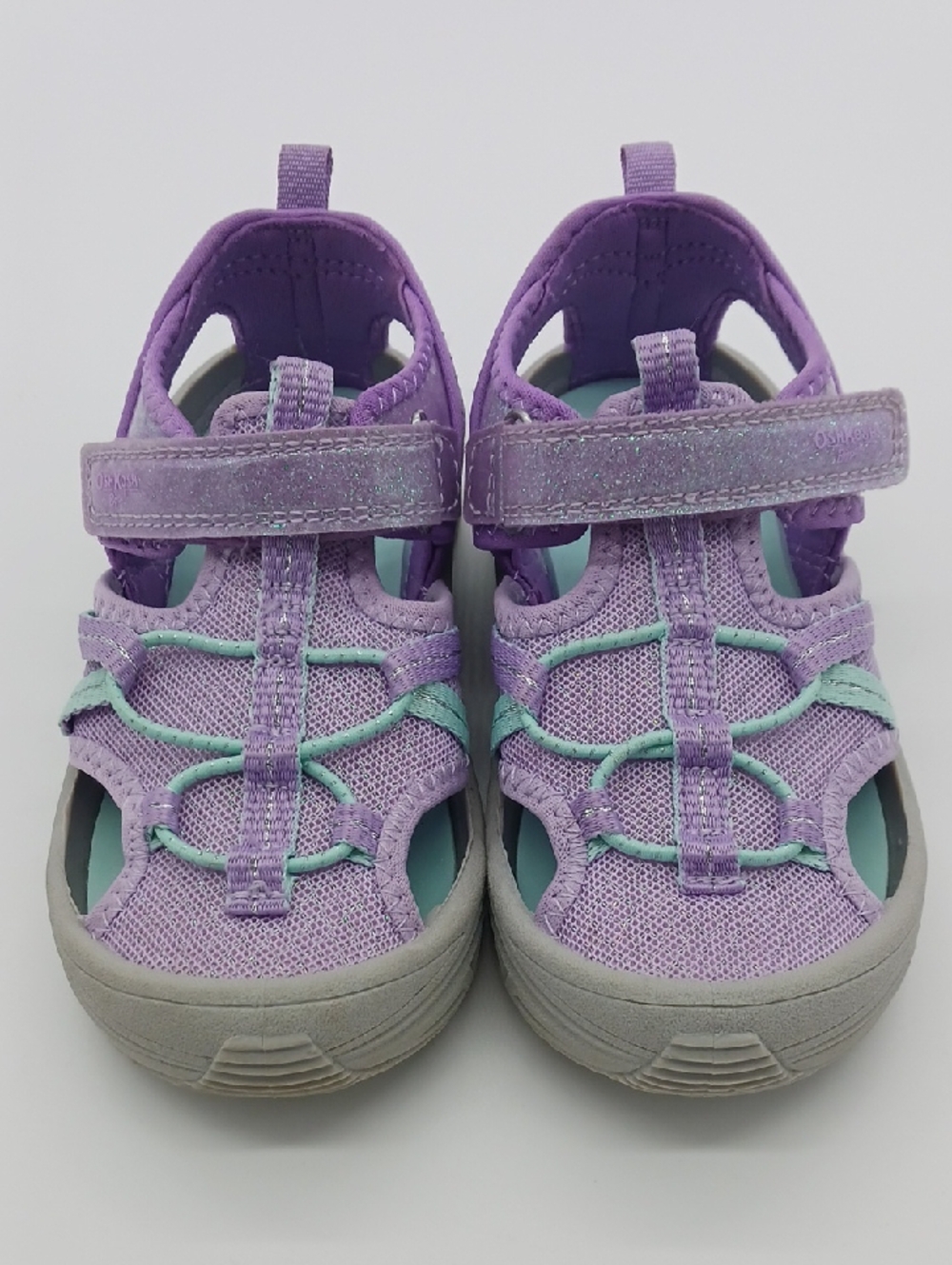 Osh Kosh Mint Green and Lilac Velcro Toddler Girl Water Shoe Sandals (Size 11M)
